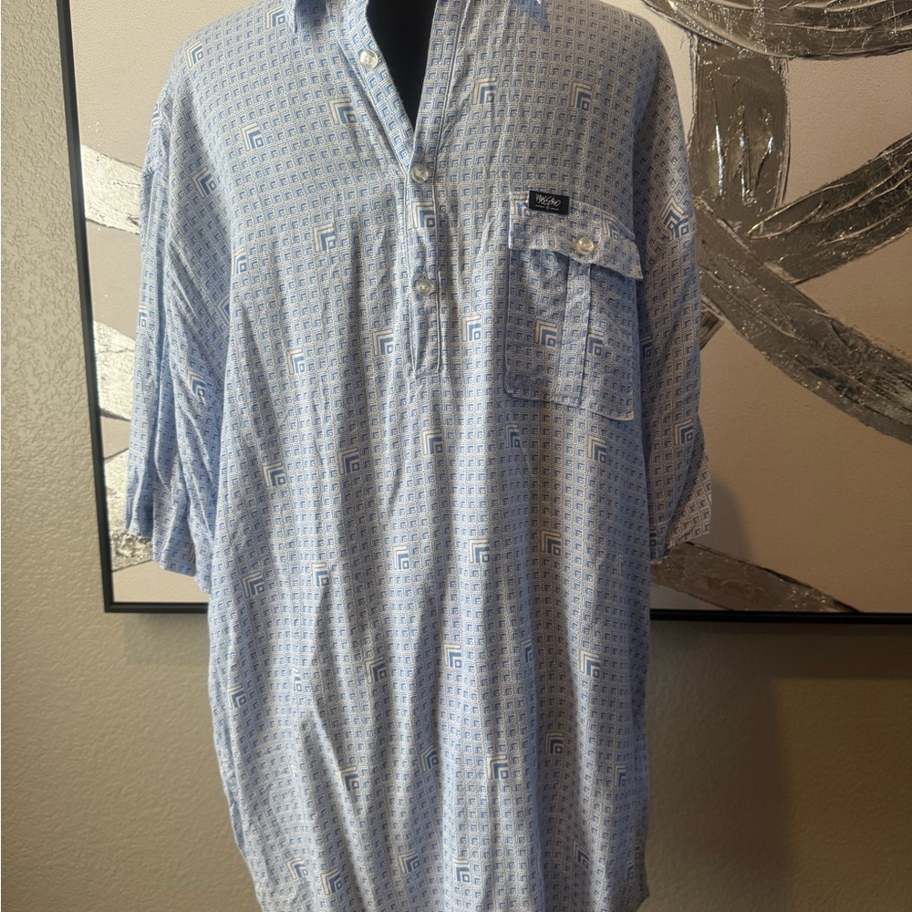Light Blue Patterned Short-Sleeve Button-Down Shirt by Izod